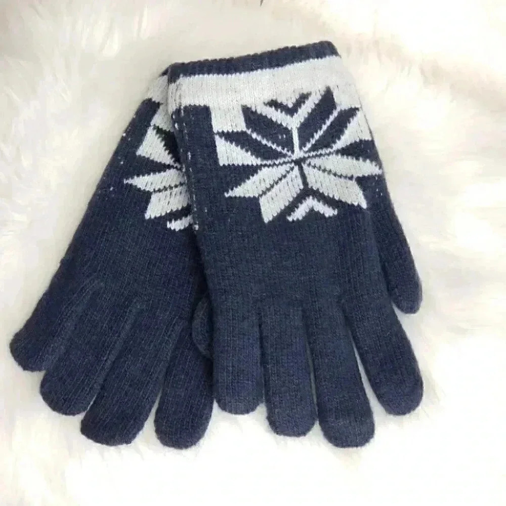 Navy blue snowflake gloves